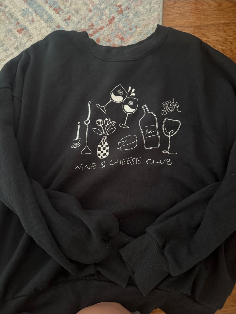Z Supply Black Sweatshirt with White Wine & Cheese Club Graphic